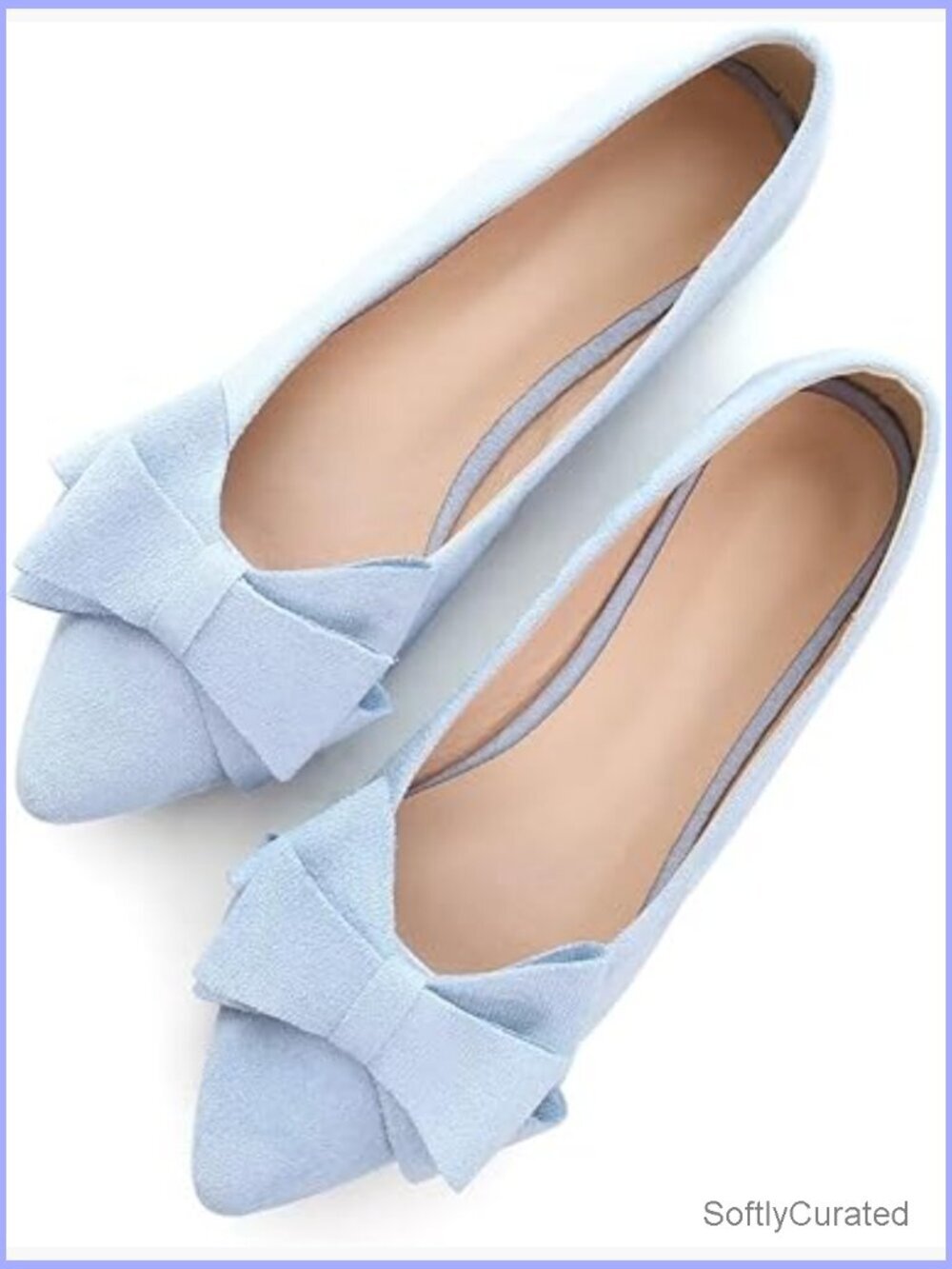 Women's Suede Pointed Toe Ballet Flats with Bow, Comfortable Dress Shoes
